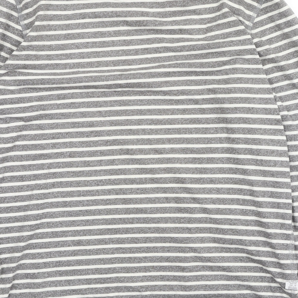 Next  Womens Grey Striped Polyester Basic T-Shirt Size S Round Neck