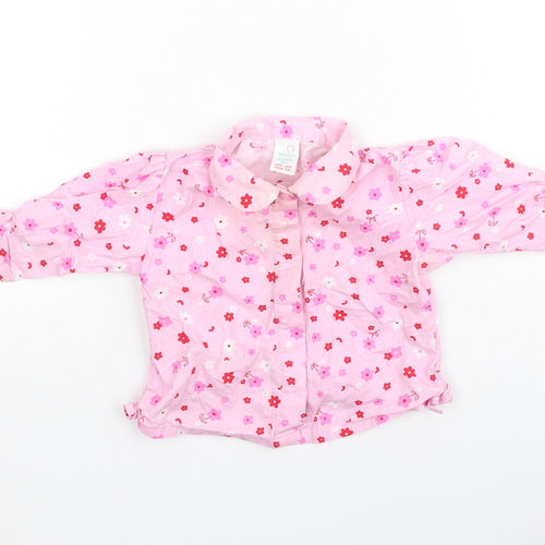 Adams Girls Pink Floral Cotton Basic Blouse Size 3-6 Months Collared