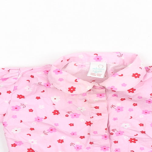 Adams Girls Pink Floral Cotton Basic Blouse Size 3-6 Months Collared