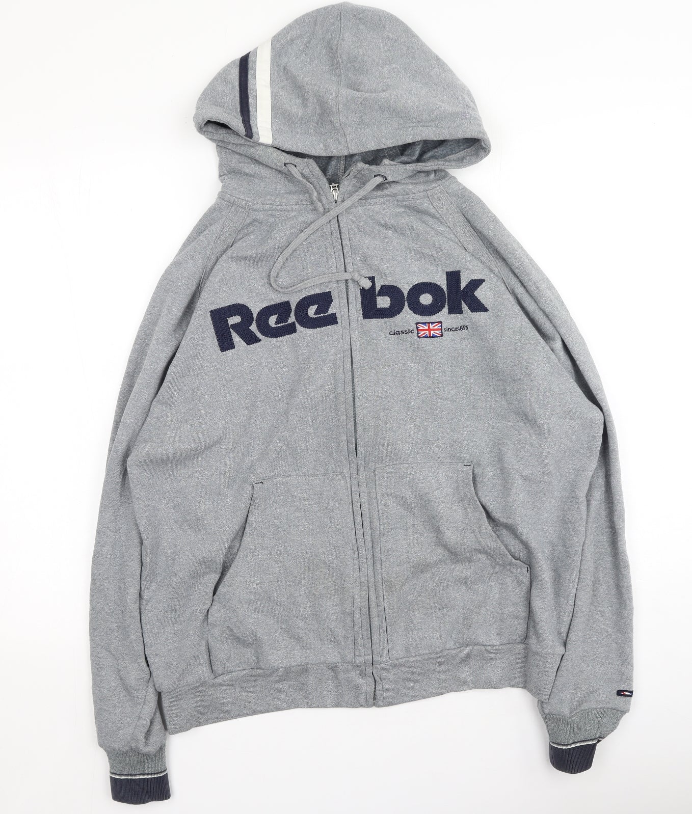 Reebok Mens Grey Round Neck  Polyester Full Zip Jumper Size M