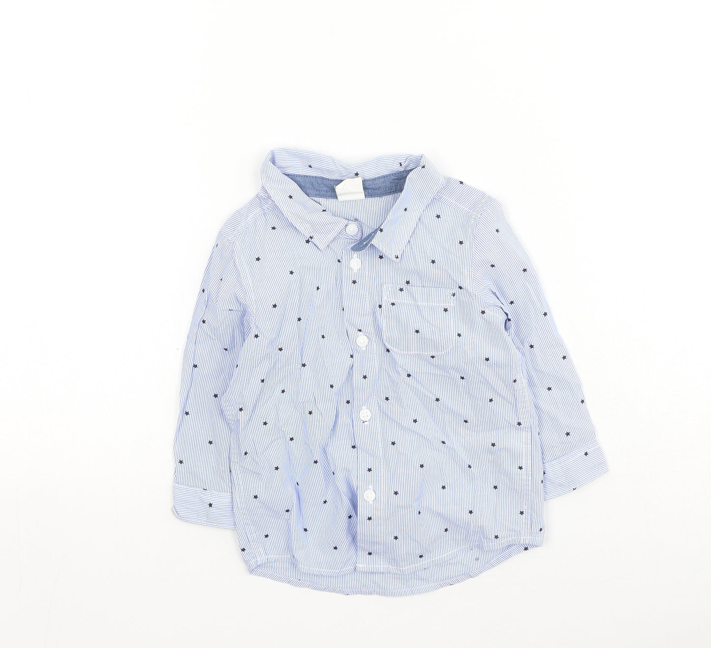 H&M Boys Blue  Cotton Basic Dress Shirt Size 6-9 Months Collared  - stars