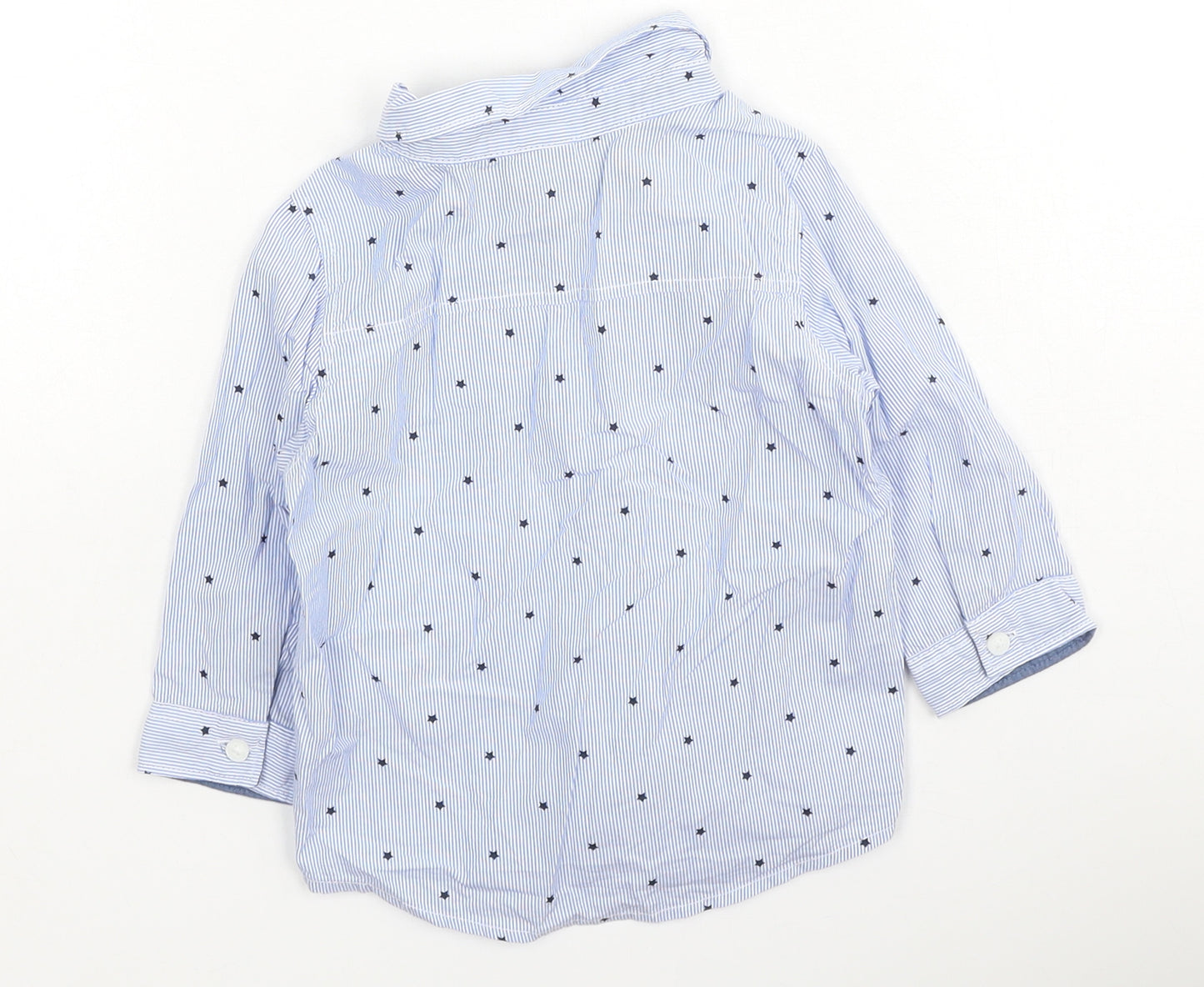 H&M Boys Blue  Cotton Basic Dress Shirt Size 6-9 Months Collared  - stars