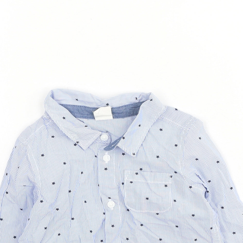 H&M Boys Blue  Cotton Basic Dress Shirt Size 6-9 Months Collared  - stars