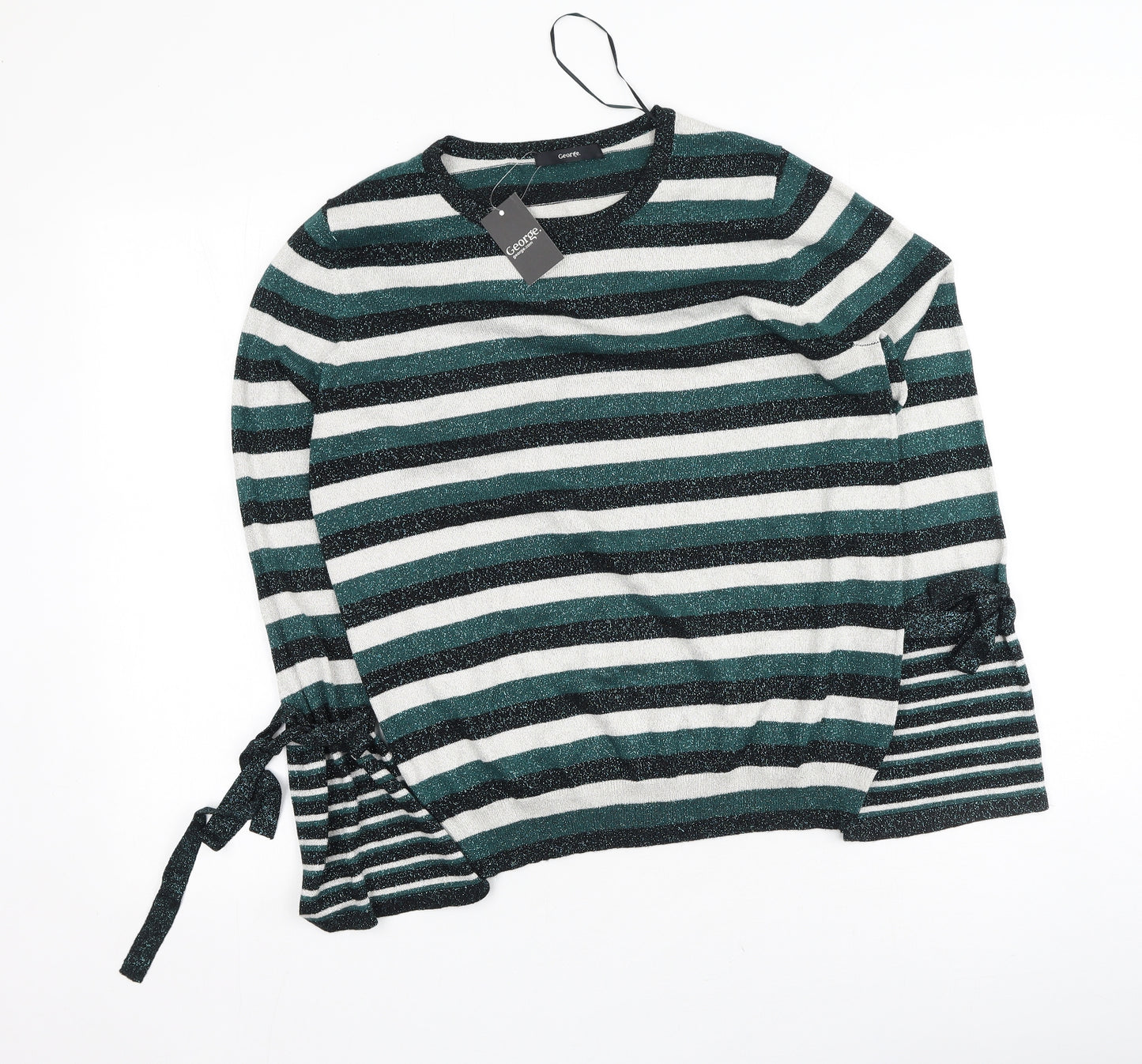 George  Womens Green Striped Viscose Basic Blouse Size 14 Round Neck