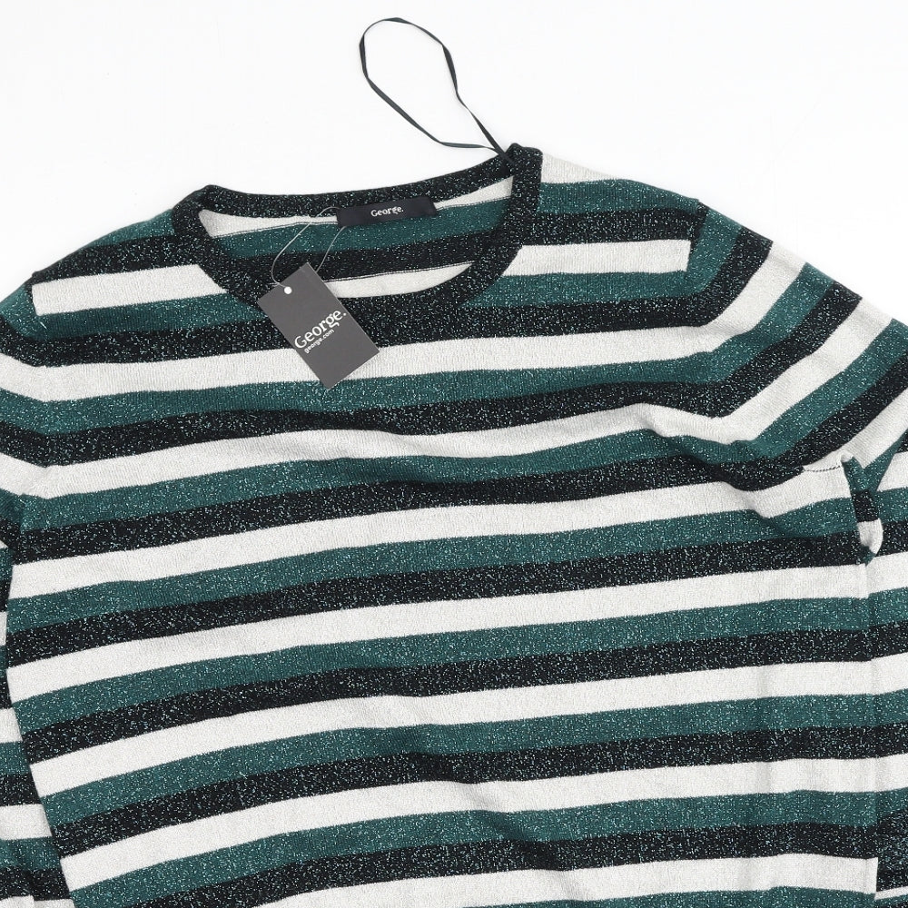 George  Womens Green Striped Viscose Basic Blouse Size 14 Round Neck