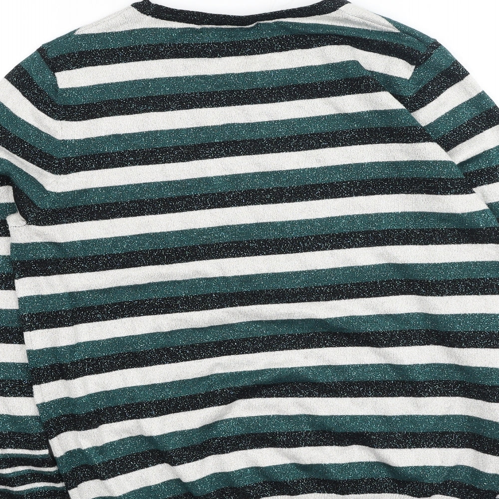 George  Womens Green Striped Viscose Basic Blouse Size 14 Round Neck