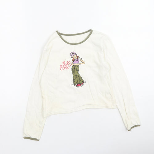 Dunnes Stores Girls Beige  Cotton Basic Casual Size 7 Years Round Neck