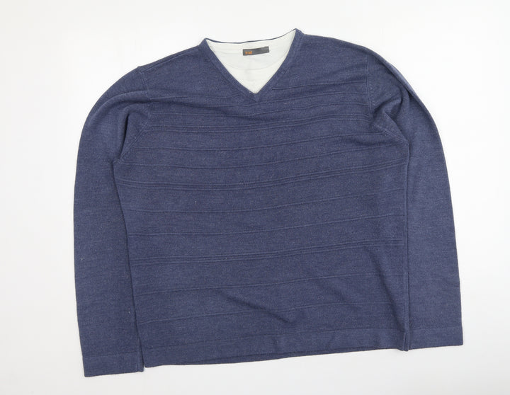 BHS Mens Blue Round Neck Acrylic Pullover Jumper Size L