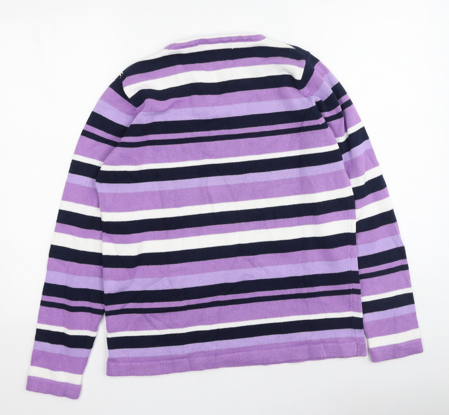 Preworn Womens Multicoloured V-Neck Striped Cotton Pullover Jumper Size M