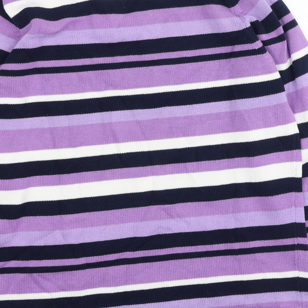 Preworn Womens Multicoloured V-Neck Striped Cotton Pullover Jumper Size M