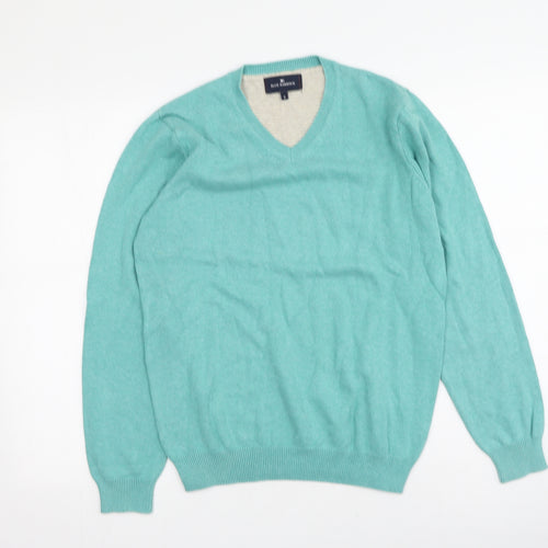 Blue Harbour Mens Blue V-Neck  Cotton Pullover Jumper Size S