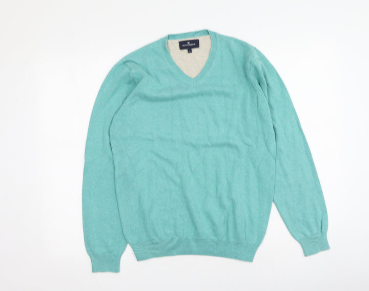 Blue Harbour Mens Blue V-Neck Cotton Pullover Jumper Size S