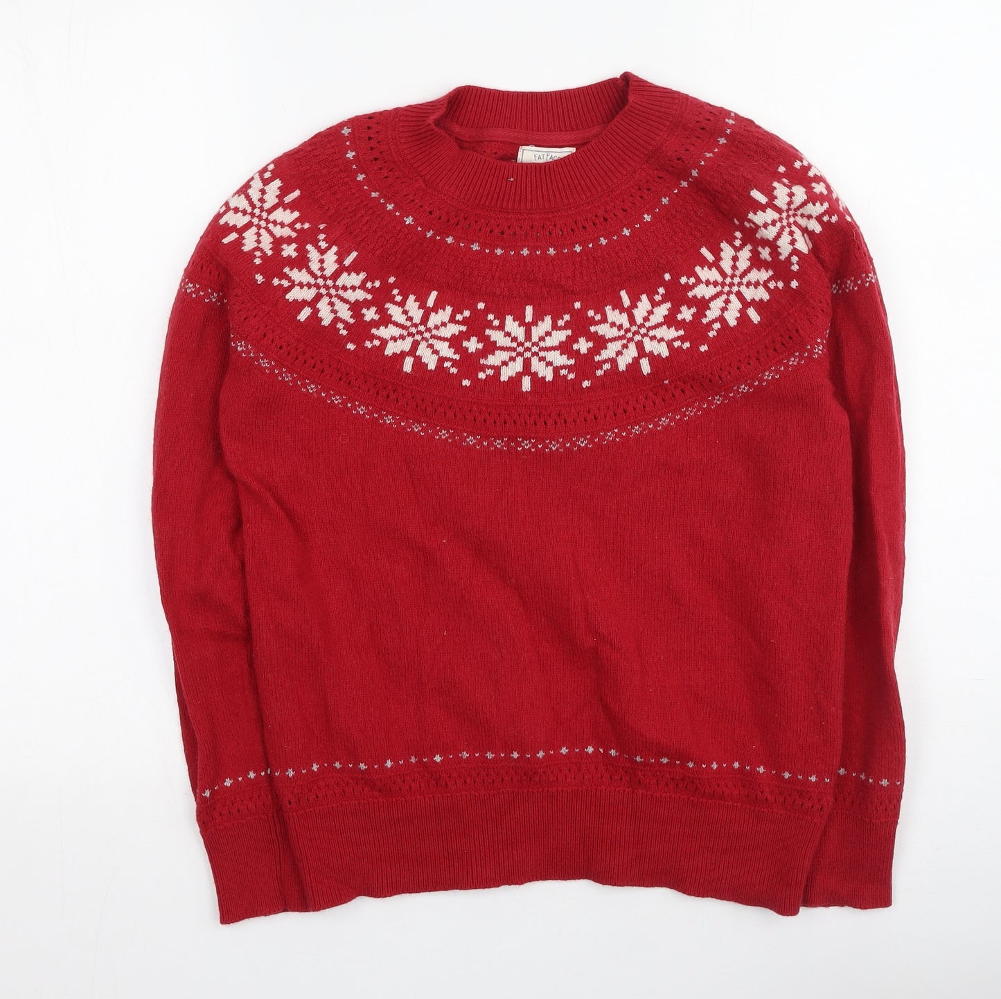 Fat Face Womens Red Round Neck Geometric Cotton Pullover Jumper Size 10