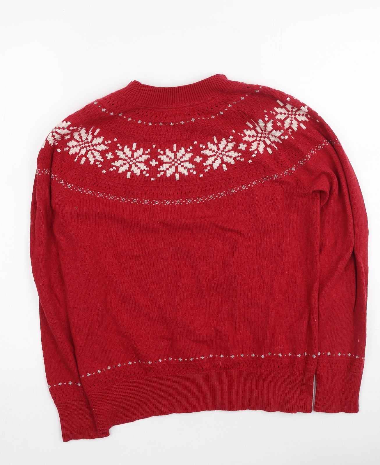 Fat Face Womens Red Round Neck Geometric Cotton Pullover Jumper Size 10