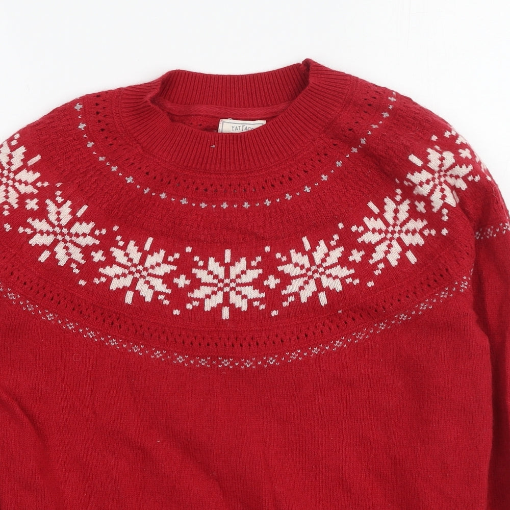 Fat Face Womens Red Round Neck Geometric Cotton Pullover Jumper Size 10