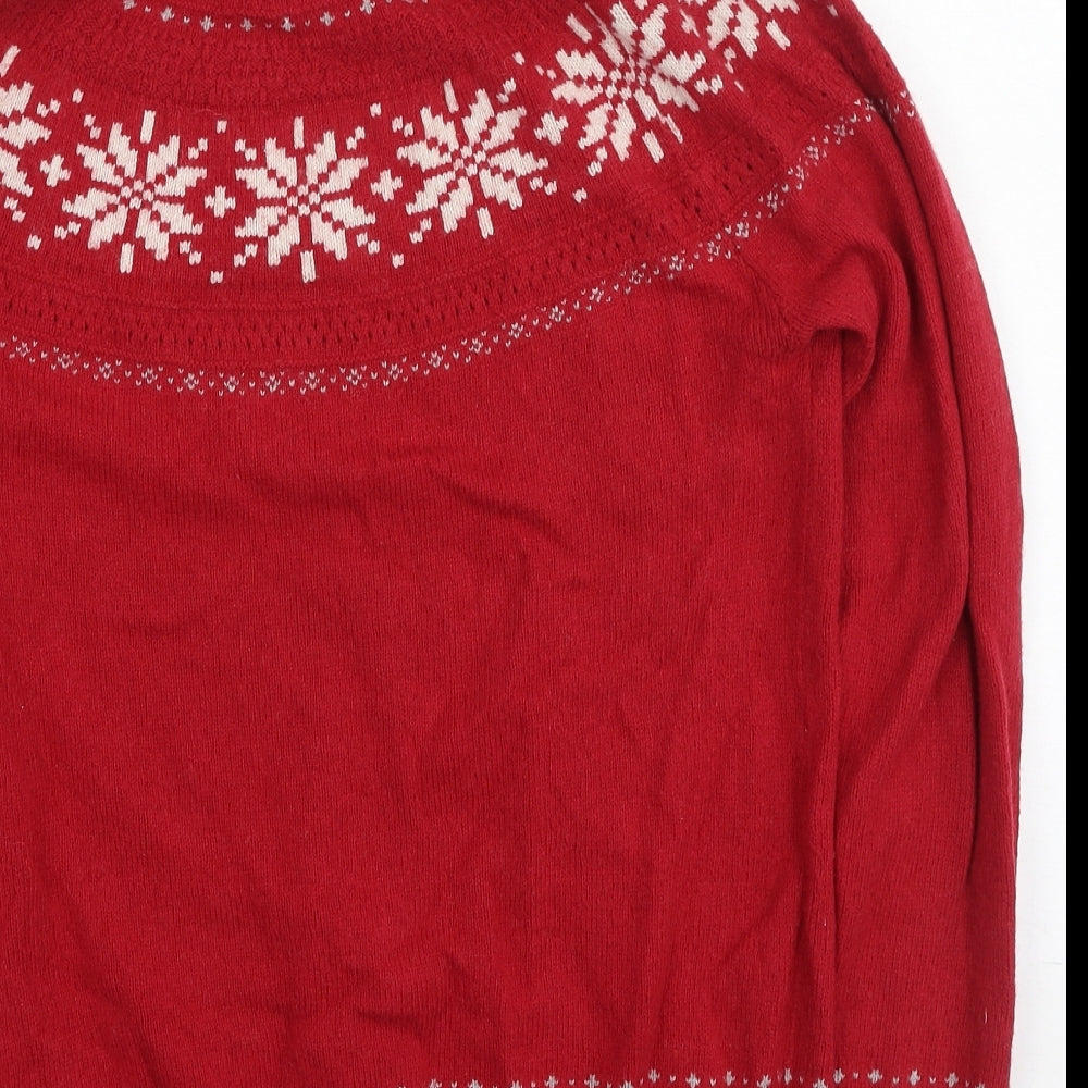 Fat Face Womens Red Round Neck Geometric Cotton Pullover Jumper Size 10