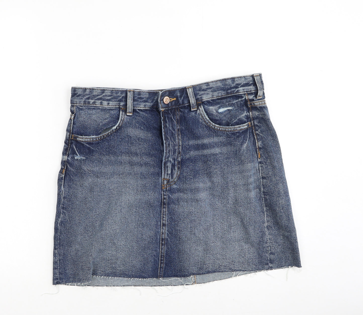 Preworn Womens Blue  Cotton Mini Skirt Size 42