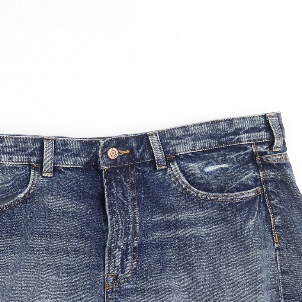 Preworn Womens Blue  Cotton Mini Skirt Size 42