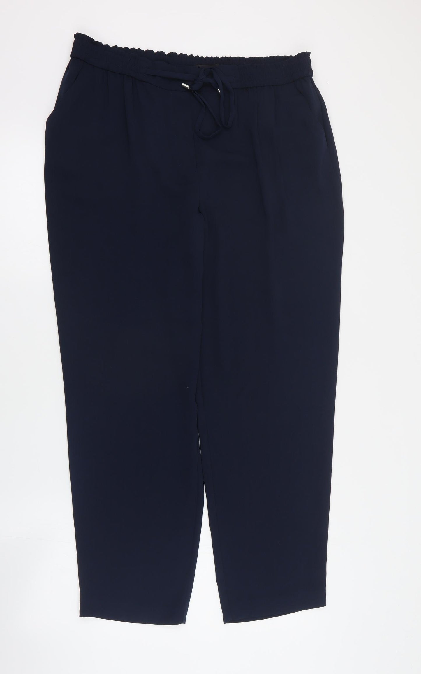 Dunnes Womens Blue  Polyester Carrot Trousers Size 14 L28 in Regular Drawstring