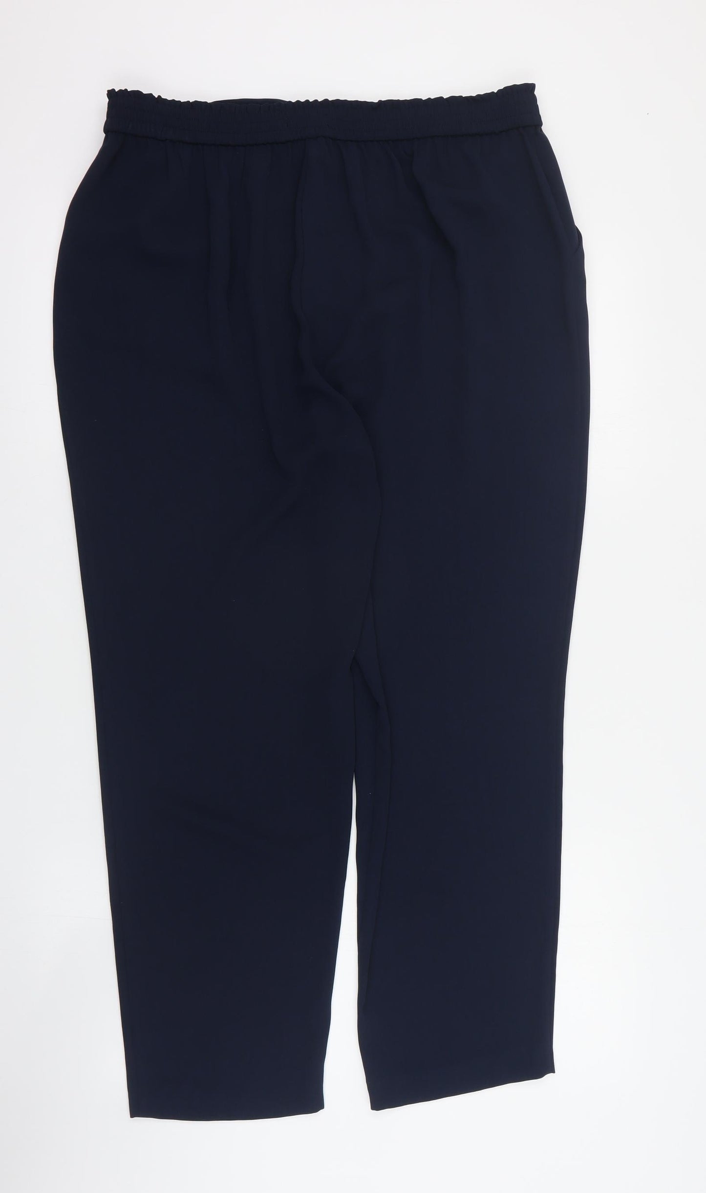 Dunnes Womens Blue  Polyester Carrot Trousers Size 14 L28 in Regular Drawstring