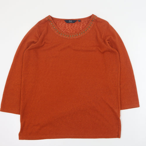 Isle Womens Orange Round Neck  Polyester Pullover Jumper Size M