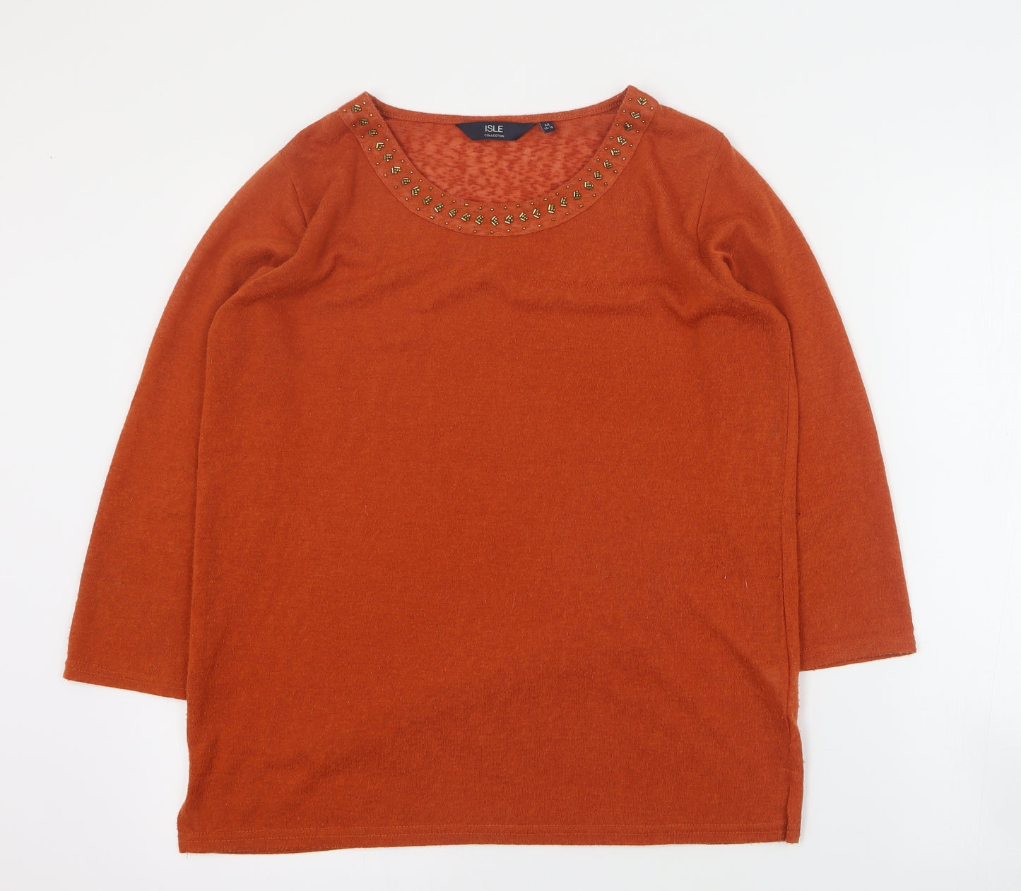 Isle Womens Orange Round Neck  Polyester Pullover Jumper Size M