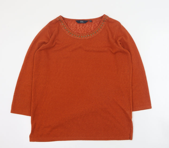 Isle Womens Orange Round Neck  Polyester Pullover Jumper Size M