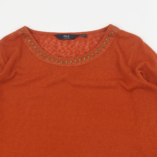 Isle Womens Orange Round Neck  Polyester Pullover Jumper Size M
