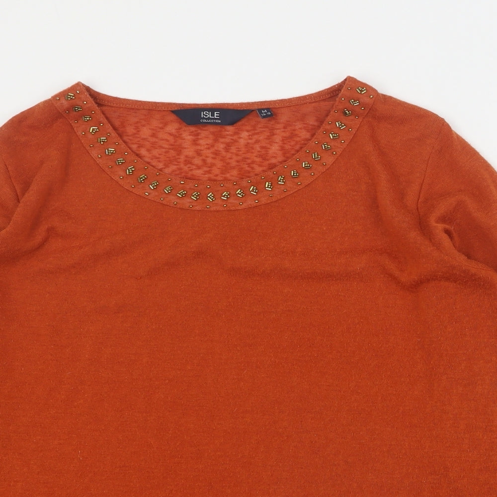 Isle Womens Orange Round Neck  Polyester Pullover Jumper Size M