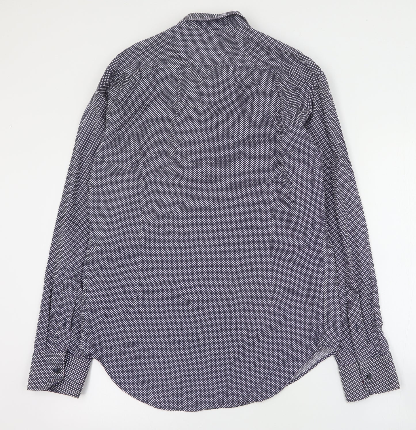 Zara Mens Purple Polka Dot Cotton  Button-Up Size L Collared Button