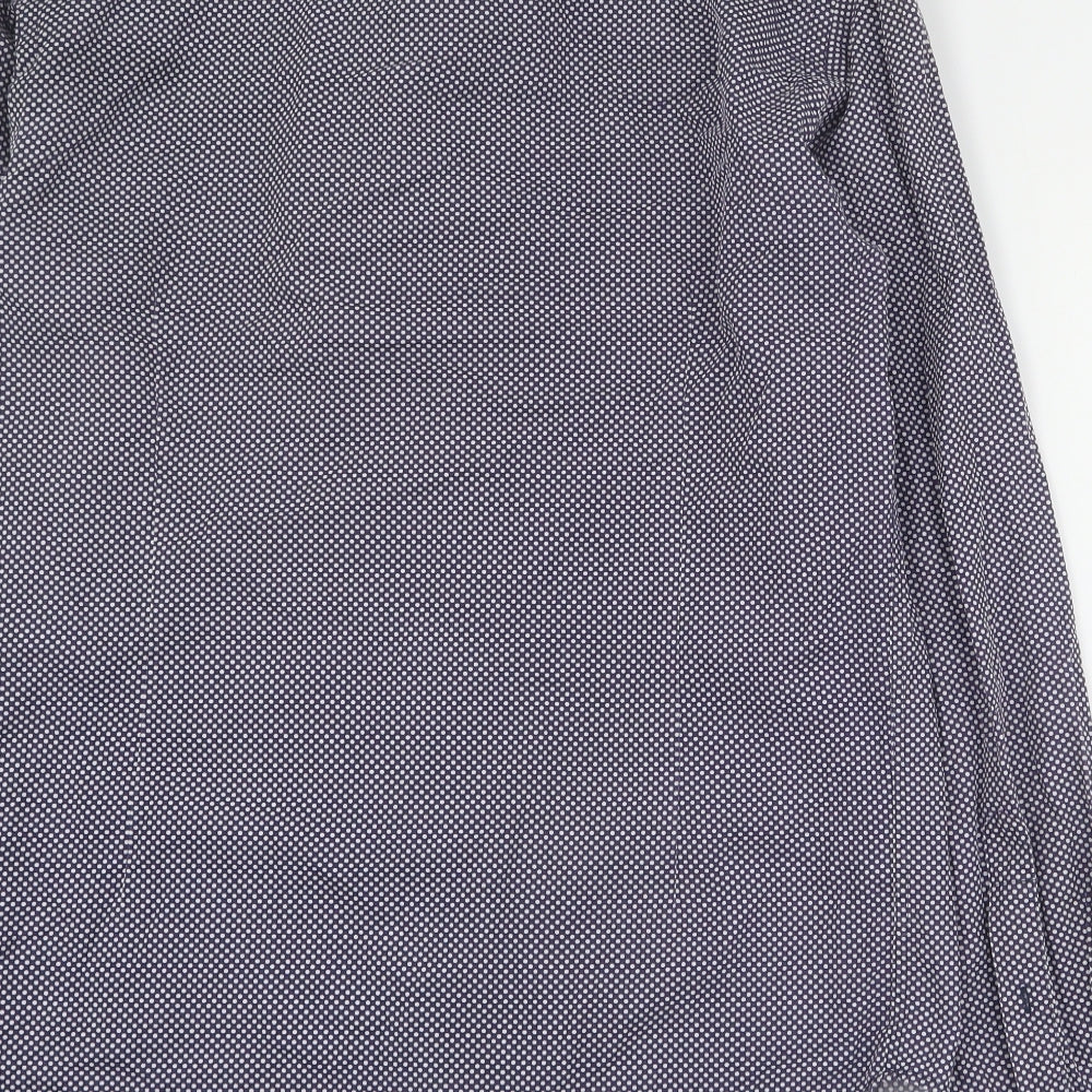 Zara Mens Purple Polka Dot Cotton  Button-Up Size L Collared Button
