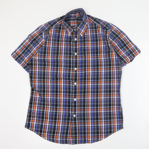 VV Mens Blue Plaid Cotton  Button-Up Size S Collared Button