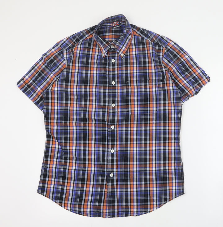 VV Mens Blue Plaid Cotton Button-Up Size S Collared Button