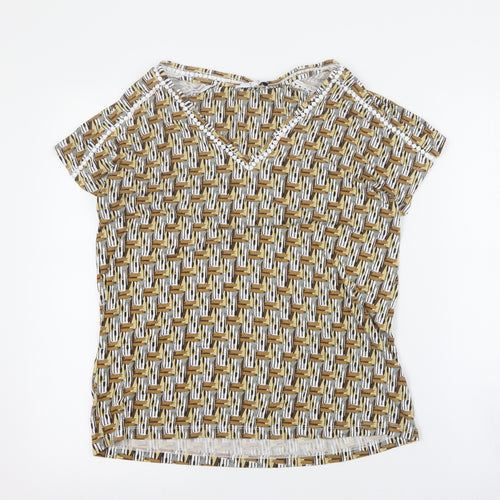 NEXT Womens Yellow Geometric Viscose Basic T-Shirt Size 10 V-Neck