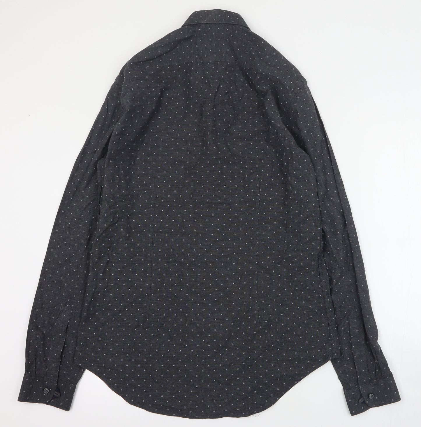 Zara Mens Black Polka Dot Cotton  Button-Up Size L Collared Button
