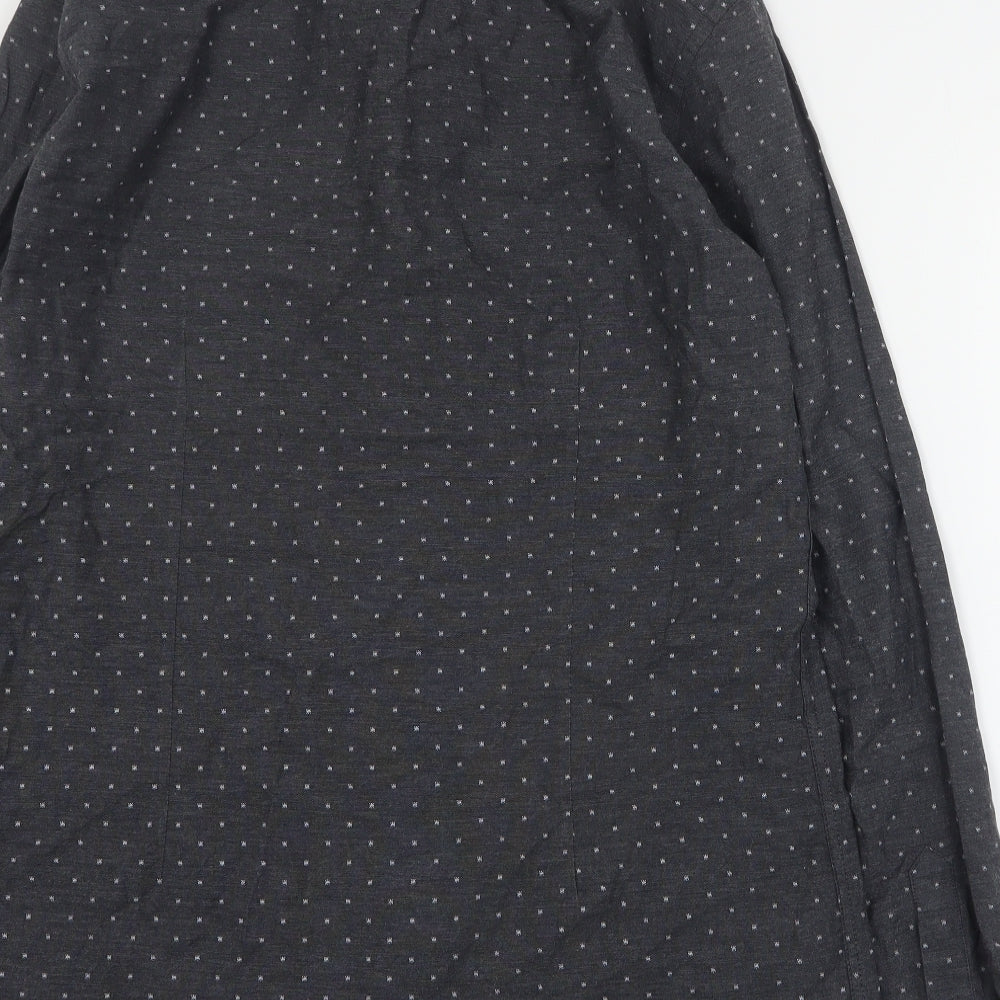 Zara Mens Black Polka Dot Cotton  Button-Up Size L Collared Button