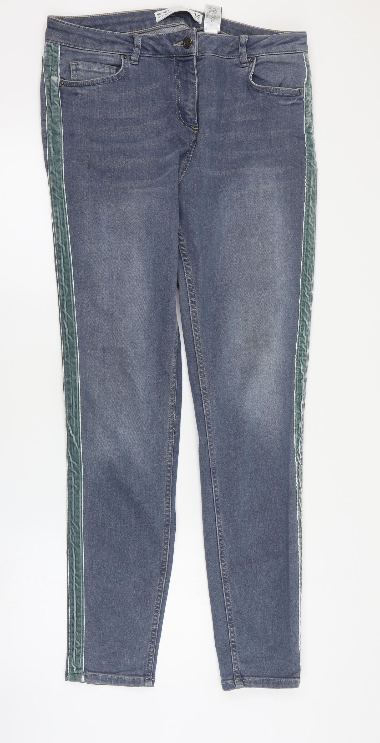 NEXT Womens Blue  Cotton Skinny Jeans Size 14 L32 in Regular Zip