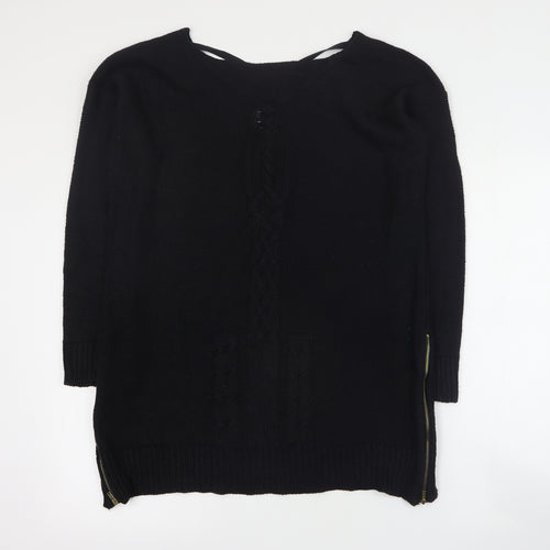 Zara Womens Black Round Neck  Acrylic Pullover Jumper Size L