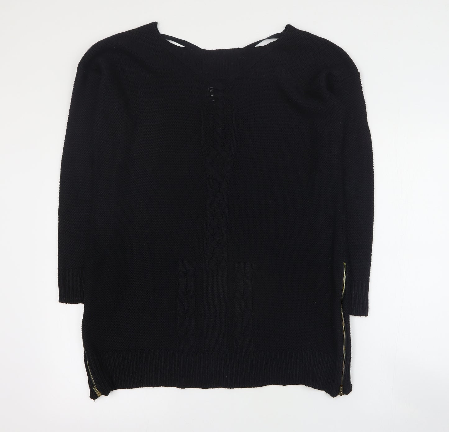 Zara Womens Black Round Neck  Acrylic Pullover Jumper Size L