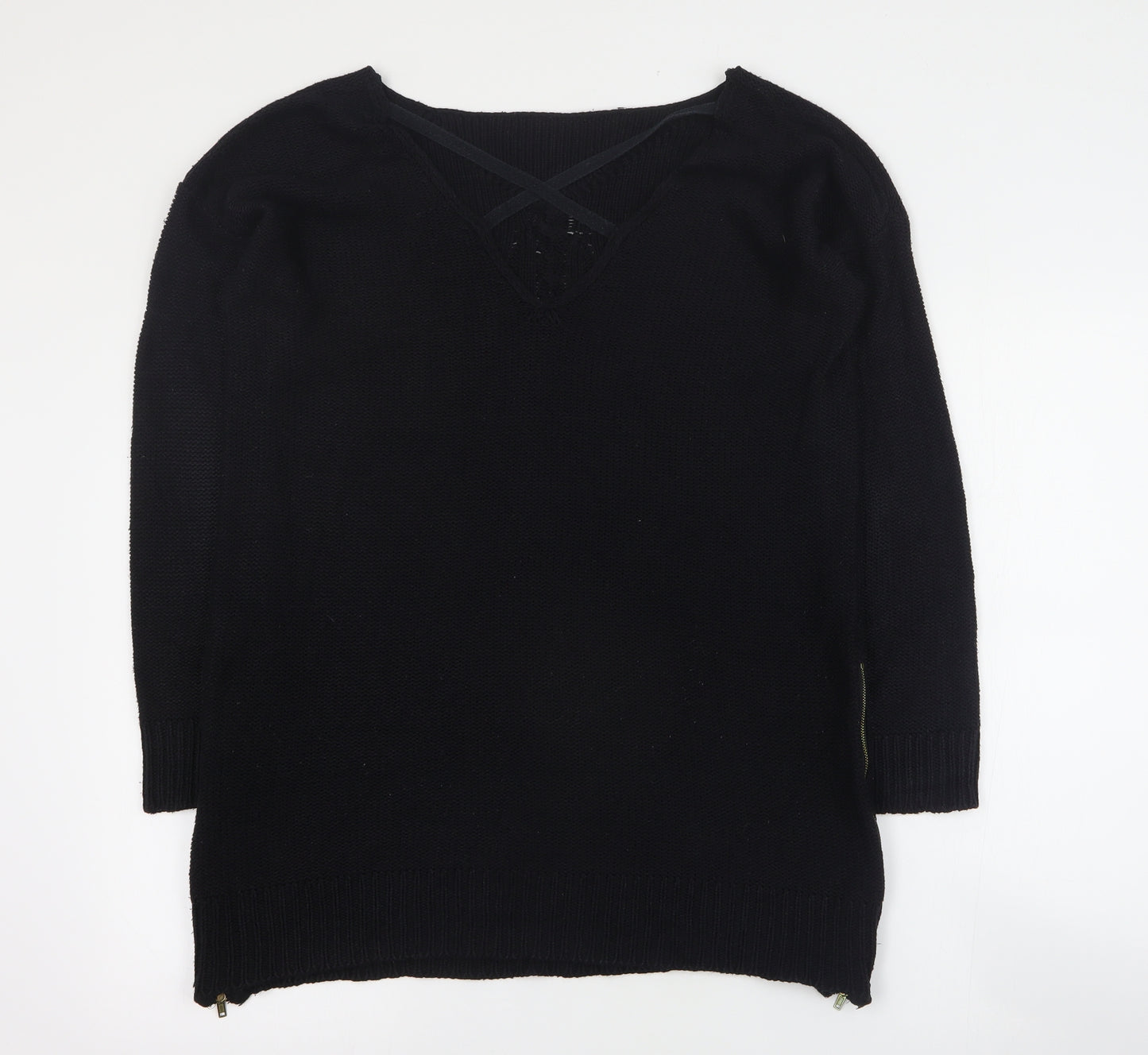 Zara Womens Black Round Neck  Acrylic Pullover Jumper Size L