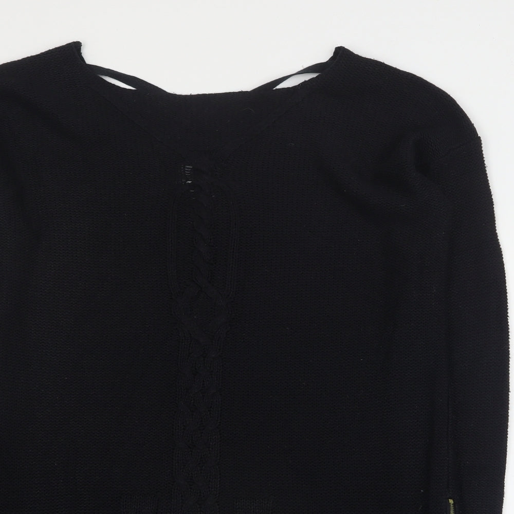 Zara Womens Black Round Neck  Acrylic Pullover Jumper Size L