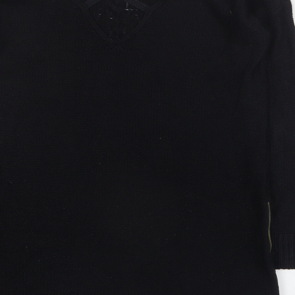 Zara Womens Black Round Neck  Acrylic Pullover Jumper Size L