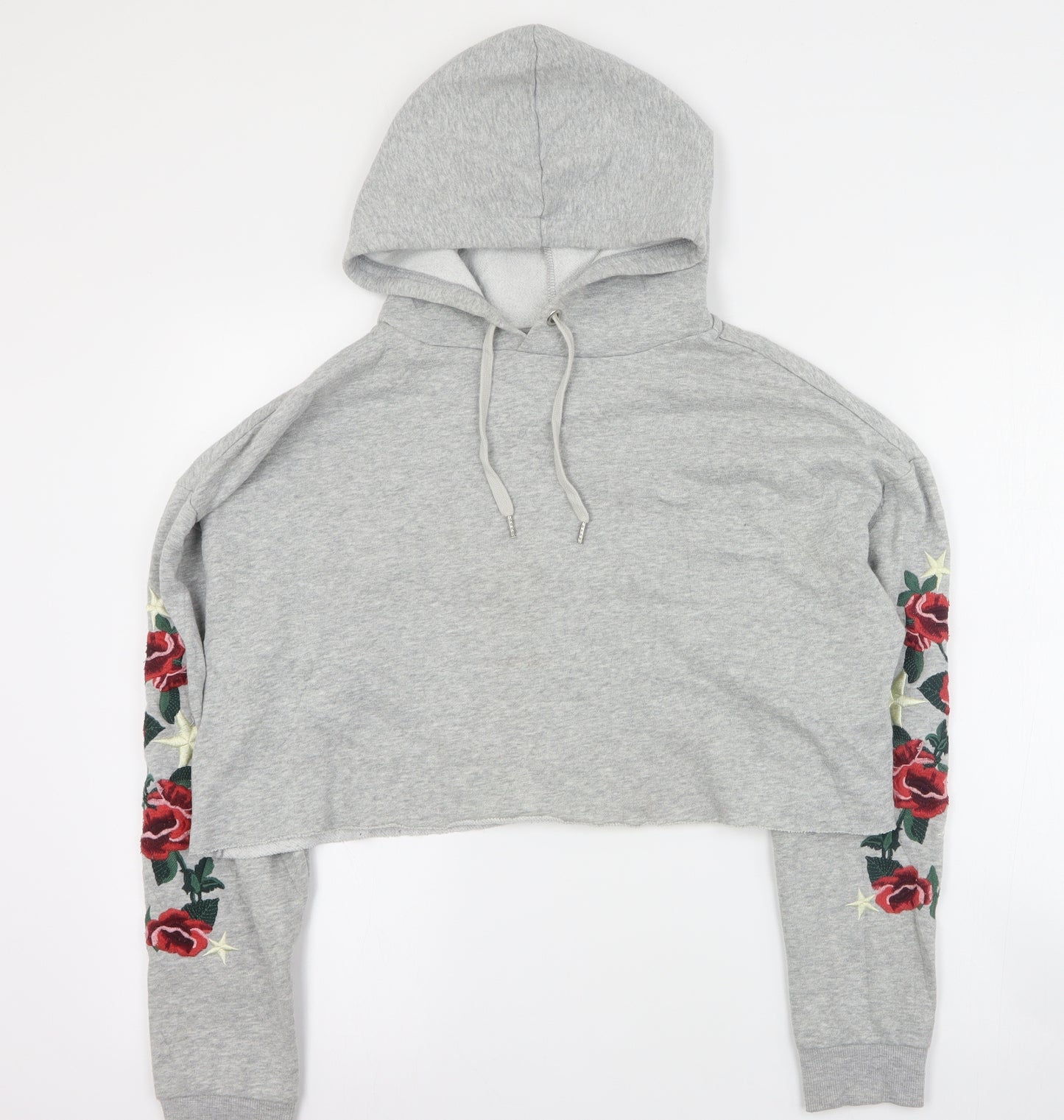 H&M Womens Grey  Cotton Pullover Hoodie Size M  Pullover - Cropped