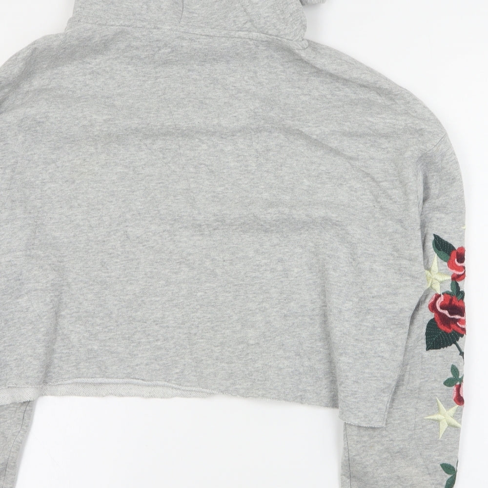 H&M Womens Grey  Cotton Pullover Hoodie Size M  Pullover - Cropped