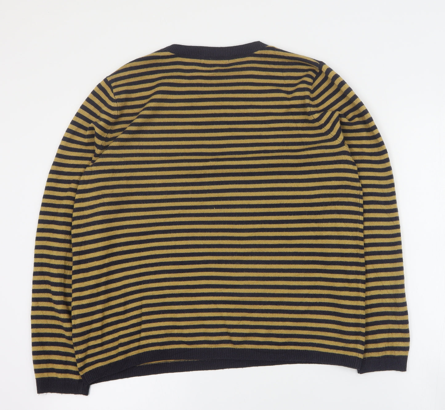 Marks and Spencer Womens Yellow Round Neck Striped Acrylic Pullover Jumper Size 14