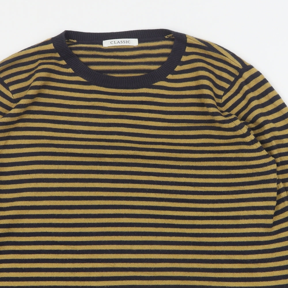 Marks and Spencer Womens Yellow Round Neck Striped Acrylic Pullover Jumper Size 14