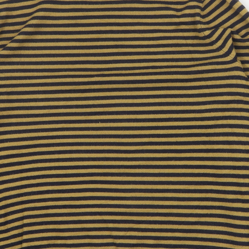 Marks and Spencer Womens Yellow Round Neck Striped Acrylic Pullover Jumper Size 14