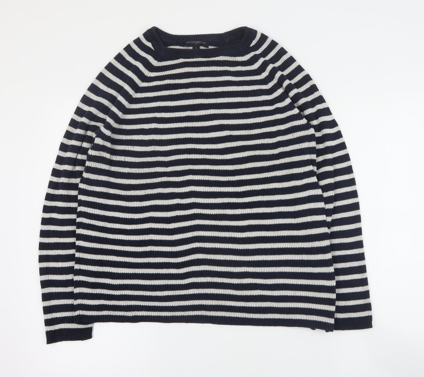 Banana Republic Womens Blue Square Neck Striped Cotton Pullover Jumper Size L