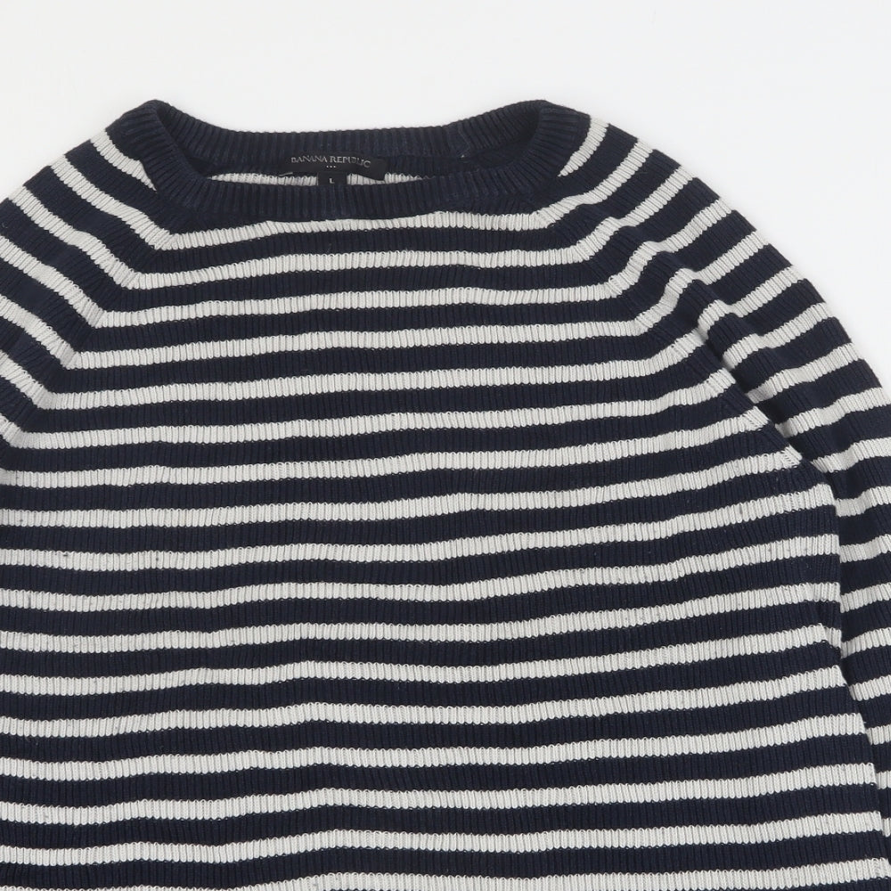 Banana Republic Womens Blue Square Neck Striped Cotton Pullover Jumper Size L