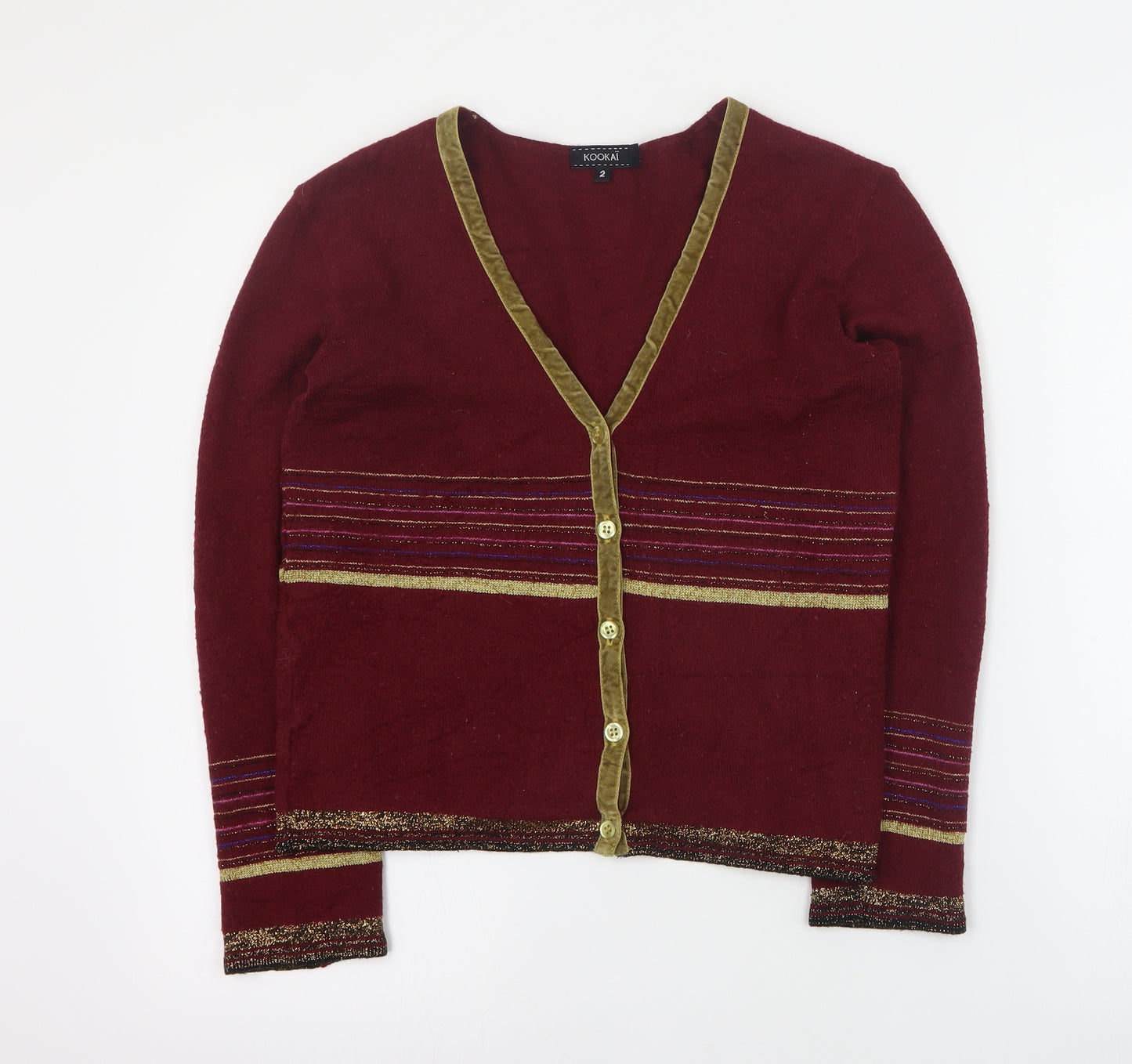 Kookai Womens Red V-Neck  Wool Cardigan Jumper Size S
